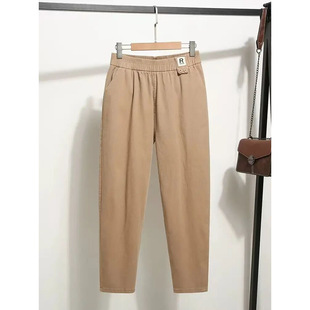 2025 Spring and Autumn New Casual All-match Elasto Waist Hallen Pants Loose Washed Cotton Trousers High Waist Slimming Leggings