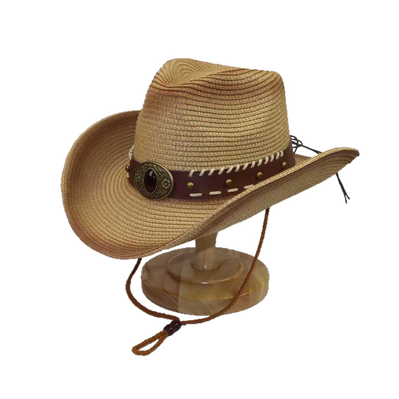 Western Cowboy Hat, Hollow-Out Straw Hat, Outdoor Leisure Wide-Brimmed Hat, European and American Jazz Ethnic Style Travel Breathable Sun Hat