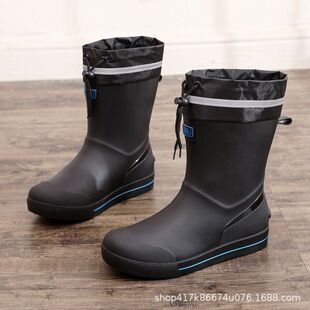 Rain Boots men's fashionable outer wear mid-calf rain boots non-slip waterproof new work rubber shoes kitchen water boots fishing water shoes
