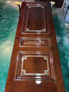Foshan Red Dolphin golden silk pear wood log double door carved solid wood door carefully carved good quality