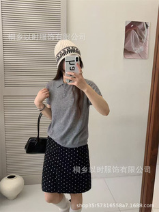 Yishen Spring and Summer New Korean-style Thin Wool Knitted Sweater Women's Soft Waxy Skin-friendly Polo Collar Short-sleeved Knitted Women's Clothing