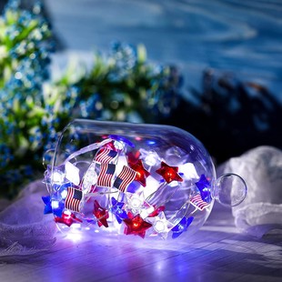 American flag copper wire lamp Independence Day flag light string LED five-pointed star light string Independence Day decorative light string
