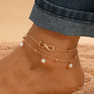 European and American Cross-border Retro Infinite 8-character Symbol Buckle South Korea Exquisite Foot Distinctive Diamond Beach Foot Accessories for Women
