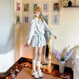 Korean Style Blue Striped Shirt Dress 2025 Early Spring New Arrival French Style College-style Short Skirt