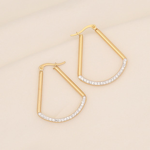 [Bingmeng] European and American full diamond lovely earrings geometric square earrings simple stainless steel earrings E523