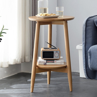 Creative Nordic Sofa Side Table Small Round Table Living Room Simple Cream Style Double-layer Small Table Solid Wood Small Coffee Table