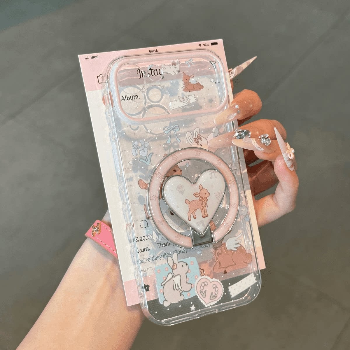 Heart-shaped deer mirror stand compatible with Apple 17 Pro Max phone case, 16pm, high-value design for girls, Huawei and Xiaomi phones.