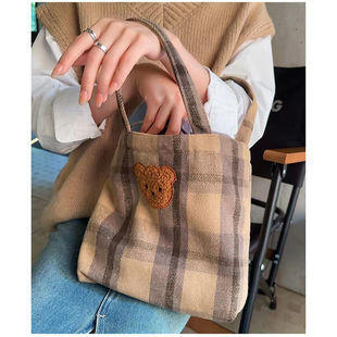 Korean Style Woolen All-match Bag Class Handbag Chestnut Brown Forest Green Woven Woolen Square Handbag Retro Bag