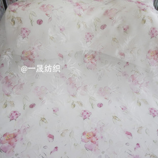 Watercolor floral imitation linen thin drape elegant new Chinese printed bamboo leaf butterfly rotten cloth sunscreen fabric