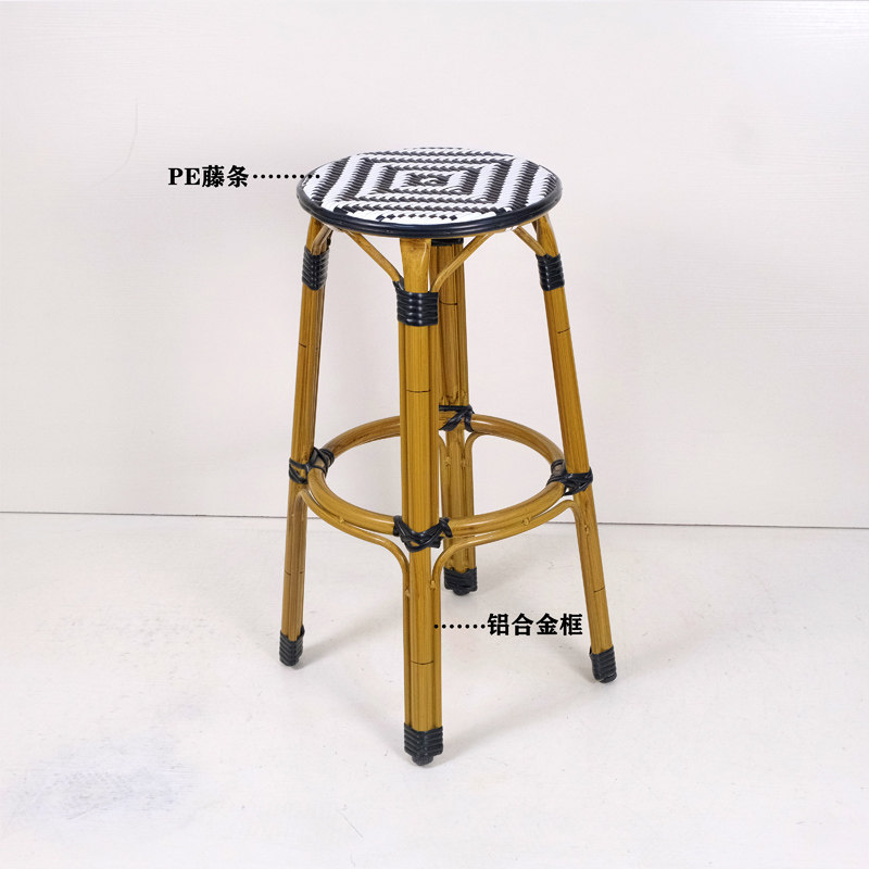 Outdoor Sintered Stone Marble Dining Table, French Style Cafe, Western Restaurant, Milk Tea Shop, Guesthouse Retro Wicker Rattan Table and Chair Set