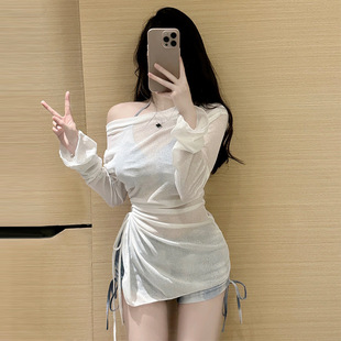 Swimsuit Women's Split Blouse Tie-Dye Three-Piece Set Fresh Style Belly-Covering Slimming Conservative Vacation Hot Spring Small Chest Pure Style