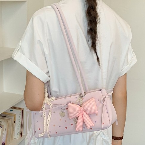 Trendy 2026 Polka Dot New Style Shoulder Bag with Bow - Korean Chic and Versatile for Women, Underarm