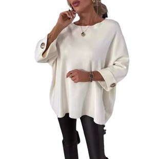 Autumn 2024 Europe and the United States cross-border Amazon foreign trade women's new solid color round neck sleeve knitted casual top