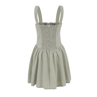 2025 spring new fashion print lace-up sleeveless waist sling dress S22214