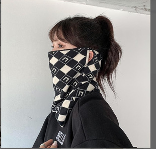 Fashionable All-match Knitted Scarf Autumn and Winter Outdoor Cycling Warm Neck Set Windproof Half-cover Lengthen Ear Hanging Mask