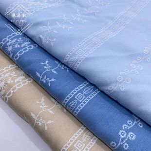 Bomb-free bamboo wash-free Denim printed fabric spring and summer new women's clothing small fresh dress children's clothing suit fabric