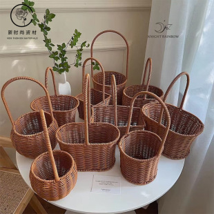 Tanabata Festival Pure Handmade Woven Vine Flower Basket Portable Basket Pastoral Creative Flower Pot Rattan Flower Artwork Flower Artwork