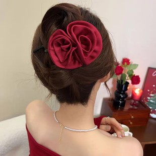 French Retro Satin Rose Clip Women's 2025 New High-end Hairpin Super Fairy Elegant All-match Headwear
