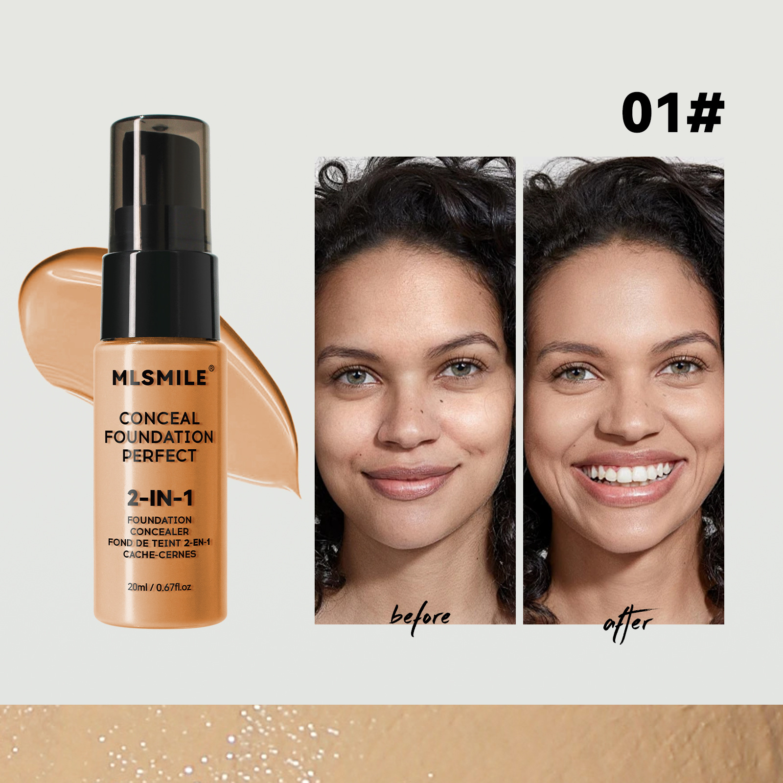 Mlsmile Cross-Border Exclusive 6-Color Liquid Foundation, Long-Lasting, Waterproof, Sweat-Proof, Easy to Apply, Oil-Control Concealer Foundation