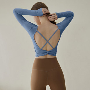 Long Sleeve Yoga Clothes Top Women's Beautiful Back Fixed Chest Pad High Elastic Outdoor Fitness Sports Yoga Clothes Long Sleeve Outer Wear