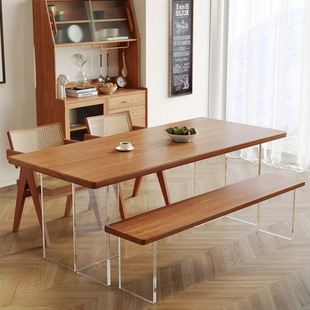 Solid Wood Dining Table Suspension Acrylic Dining Table Restaurant Household Transparent Dining Table Ash Wood Dining Table and Chair Combination