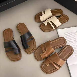 Women's 2024 New Summer Korean Style Retro Vacation Skirt Slip-on Roman Sandals