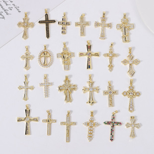 European and American fashion all-match copper zircon electroplated real gold cross Women's Light luxury trendy niche design high-grade pendant