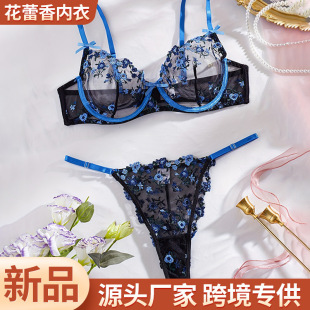 Sexy Transparent Lingerie Pure Wind Temptation Women's Flower Embroidered Girl's Bra Panties Two-piece Suit