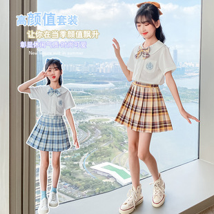 Girls dress Summer 2025 New JK Uniform Pleated Skirt suit College Style Kids Summer Princess Skirt