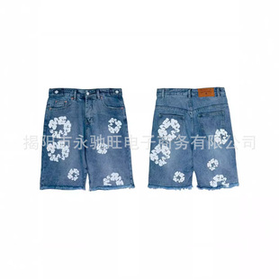 American Style Retro Kapok Printed Men's and Women's Loose Casual Denim Shorts Spring and Summer New Fashionable Pants