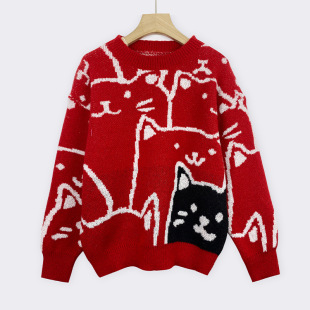 Hong Kong Style Fun Bear Cartoon Casual Knitwear Women's Autumn and Winter Couple Clothing Korean Style Lazy Style Distinguished Sweater