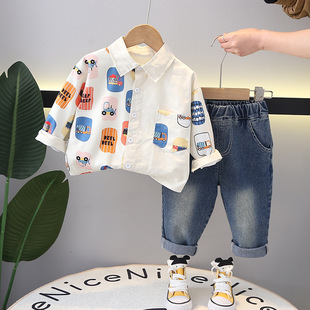 Cross-border children's clothing spring new boys' infant baby children's suit shirt casual long sleeve suit two-piece suit fashion