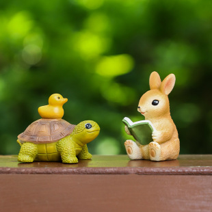 Creative Cartoon Tortoise Rabbit Flower Pet Ornaments Garden Mini Decoration Micro Landscape Outdoor Landscaping Ornaments