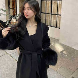 Goddess Coat 2024 Winter New Double-sided Cashmere Coat Large Lapel Long Fox Fur Wool Coat