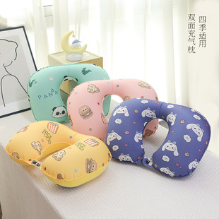 Printed Inflatable Pillow Cartoon Pressing Inflatable U-shaped Pillow Portable Storage Neck Pillow Cold and Warm Double Fabric Travel Neck Pillow