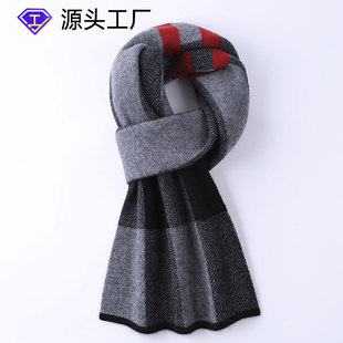 Cashmere Scarf Men's Wool Scarf Plaid Winter Korean Versatile Thickened Wool Scarf Men's in stock Factory