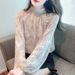 Autumn Fashion 2024 Printing Long Sleeve Chiffon Shirt New Style Elegant Top Chic Age-reducing Western Style Small Shirt