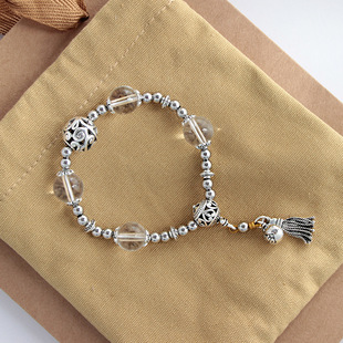 Lingyin with Xiangji Glaze Bracelet Amethyst Temple Beads Green Ghost Ji Zang Silver Bracelet Tassel Retro Women