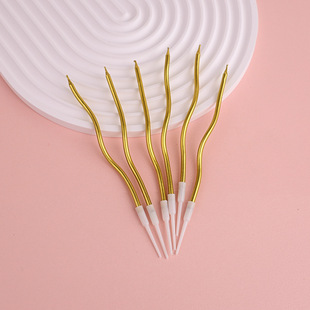 Birthday Cake Candle Gold Silver Curve Candle Curved Candle Gold-plated Beautiful Romantic Candle Cake Insert
