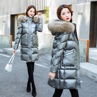 Women's Mid-length 2024 Winter hooded white duck down thickened coat