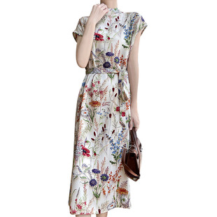 Mulberry Silk dress High-end Sense Women's Elegant Printed Halter Skirt Sleeveless New Chinese Floral Outfit Fashion Long Skirt