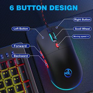 New Wired Game Mouse Colorful Glow 6-Key Grip Comfortable E-Sports Office Mouse 3600dpi Cross-Border in stock