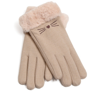 New autumn and winter gloves warm knitted gloves cute touch screen split finger double layer fleece-lined thickened cold-proof gloves for women