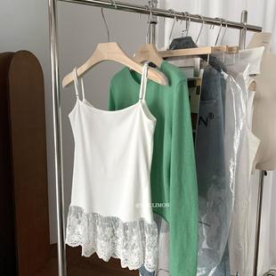THE LIMON Lemon Green Tea Spring and Summer New Slim-fit Lace Camisole Women's Stacked Top