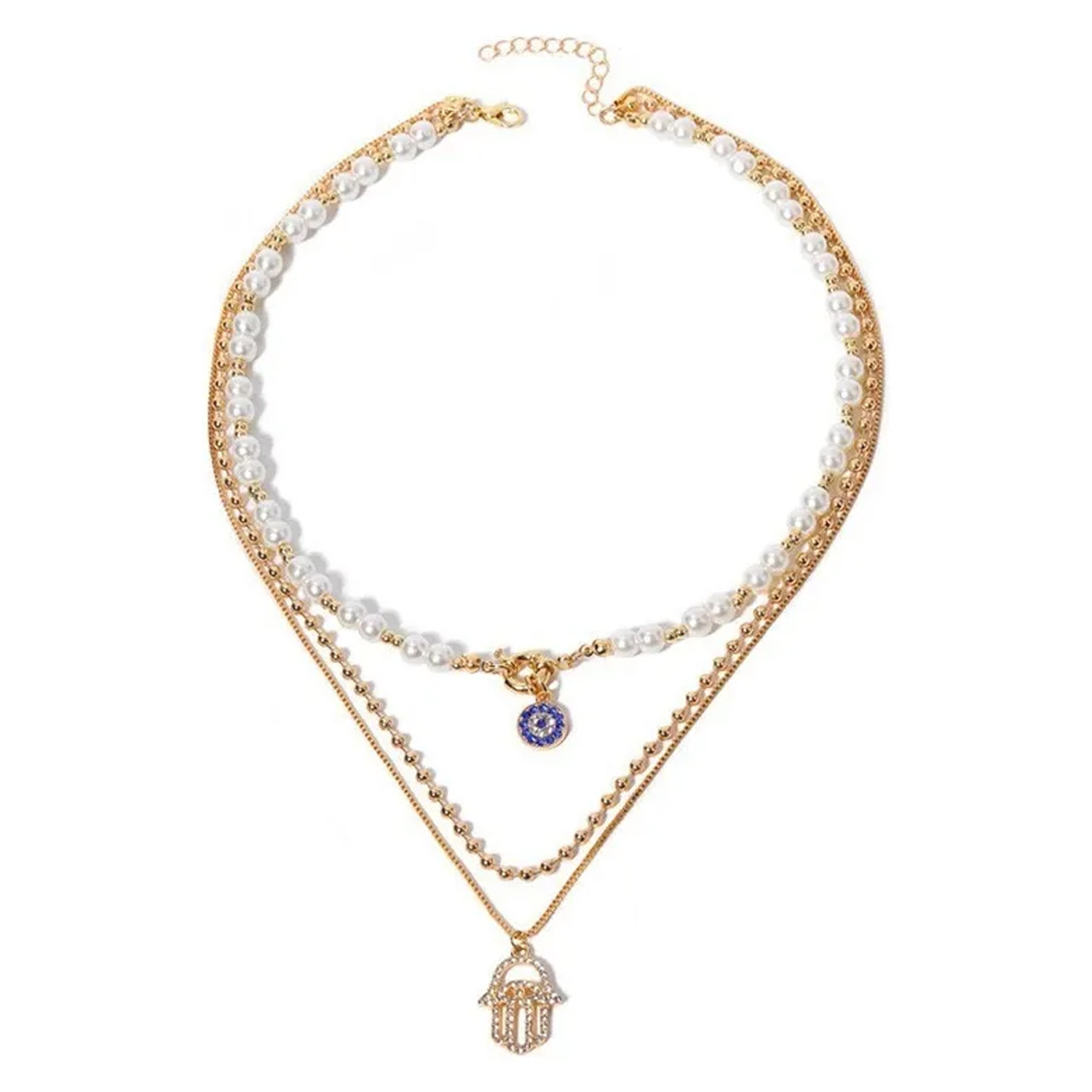 Accessories Multi-Layer Eye and Palm Pendant Necklace Women's Trendy Neck Jewelry Amazon Cross-Border Wholesale Hot-Selling Item