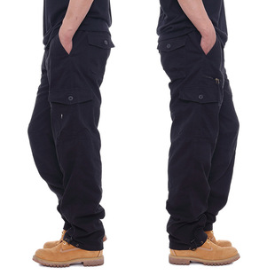 2025 foreign trade single overalls men's casual pants elastic waist large size pants multi-pocket loose pants construction site pants