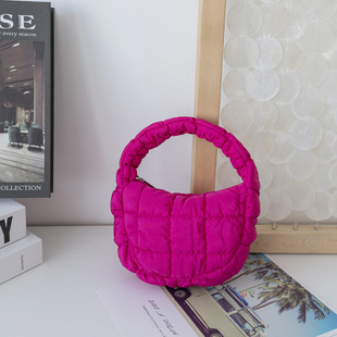 South Korea pleated cloud bag plaid down cotton filled hand bag 2025 new casual fashion mini handbag