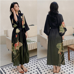 2023 New Satin Pajamas Women's Summer plus size Light Luxury Seven-point Sleeve Cool Nightgown Bathrobe Home Clothes Women WP2669