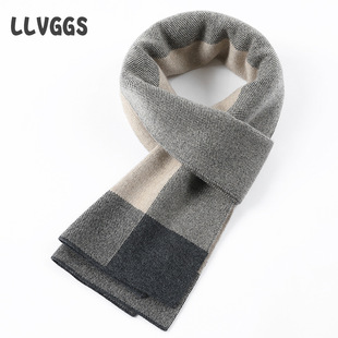 Customized Pure Cashmere Men's Scarf Knitted Plaid Trendyy Korean Style Business Men's Scarf Knitted Scarf to Heattech