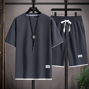 Waffle Fashion Short-Sleeved T-Shirt Suit Men's Summer Heavy Trendyy Sports Thin Casual Trendyy Brand Men's Clothing Versatile